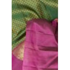 MSU Green, pink Kanchipuram Silk Saree [एम् एस् यु हरित, पाटल काञ्चीपुरं कौशेय शाटिका]